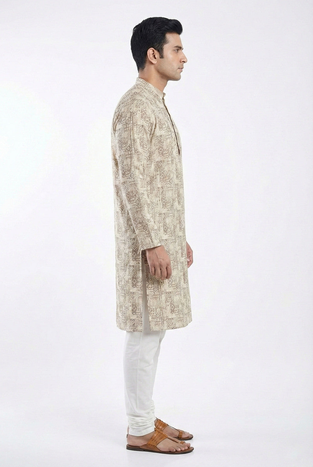 Soul Armor Mens Green Vintage-Inspired Motif Print Full Sleeve Kurta Set