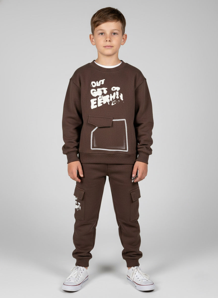 Vats Lil Luxe Full Sleeve Kids Cord Set with Front Graphic Text Design