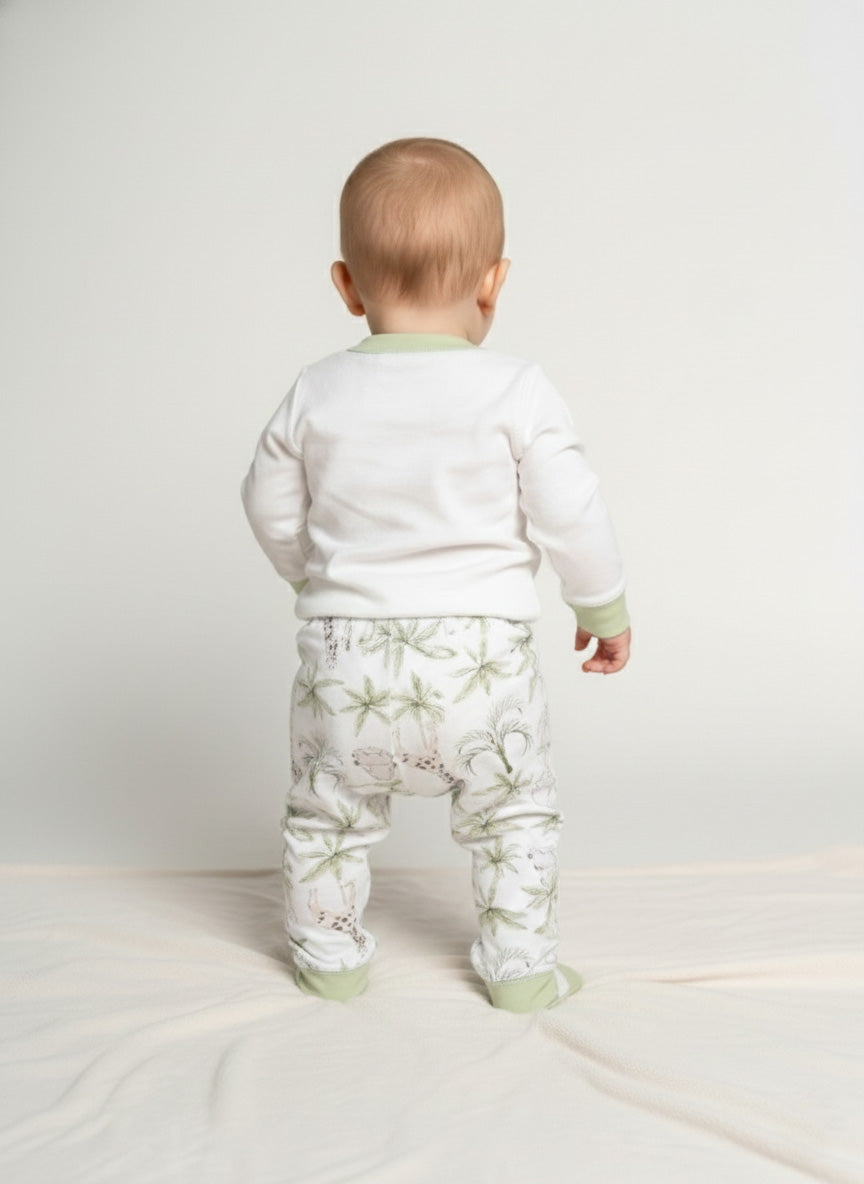 Vats Lil Luxe Baby White & Sage Green Printed Cotton Cord Set