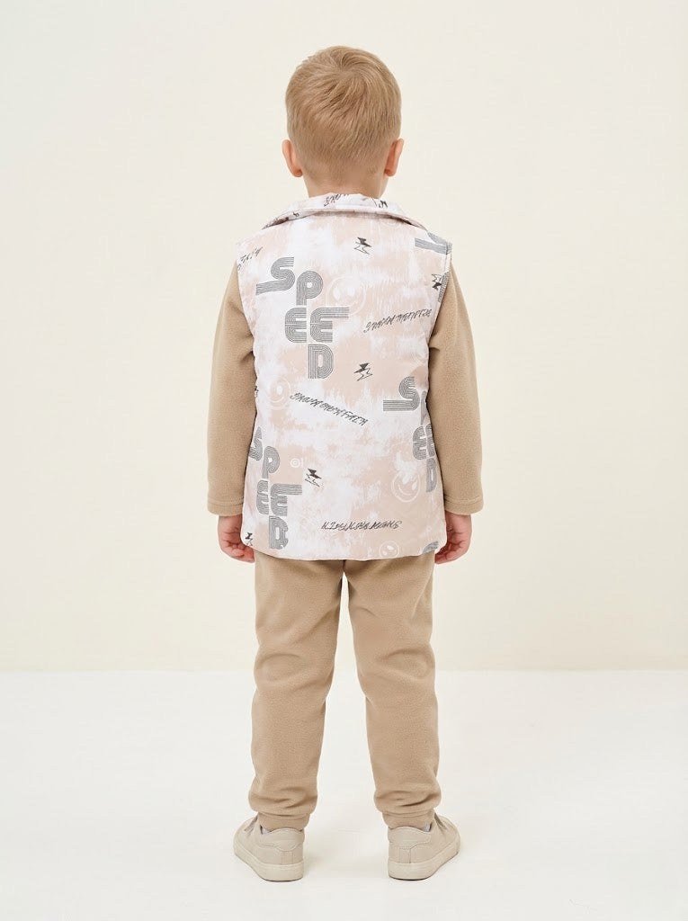 Vats Lil Luxe Boys Printed Sweatshirt with Puffer Jacket & Track Pant Co-Ord Set