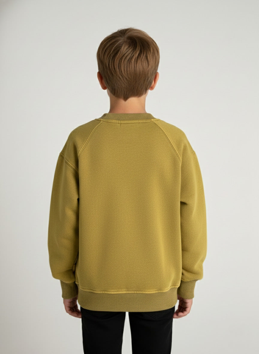 Vats Lil Luxe Mustard Full Sleeve Kids Sweatshirt with Front Embossed Text