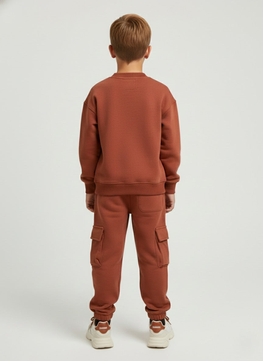 Vats Lil Luxe Full Sleeve Kids Cord Set with Utility Pocket Sweatshirt & Cargo Bottom
