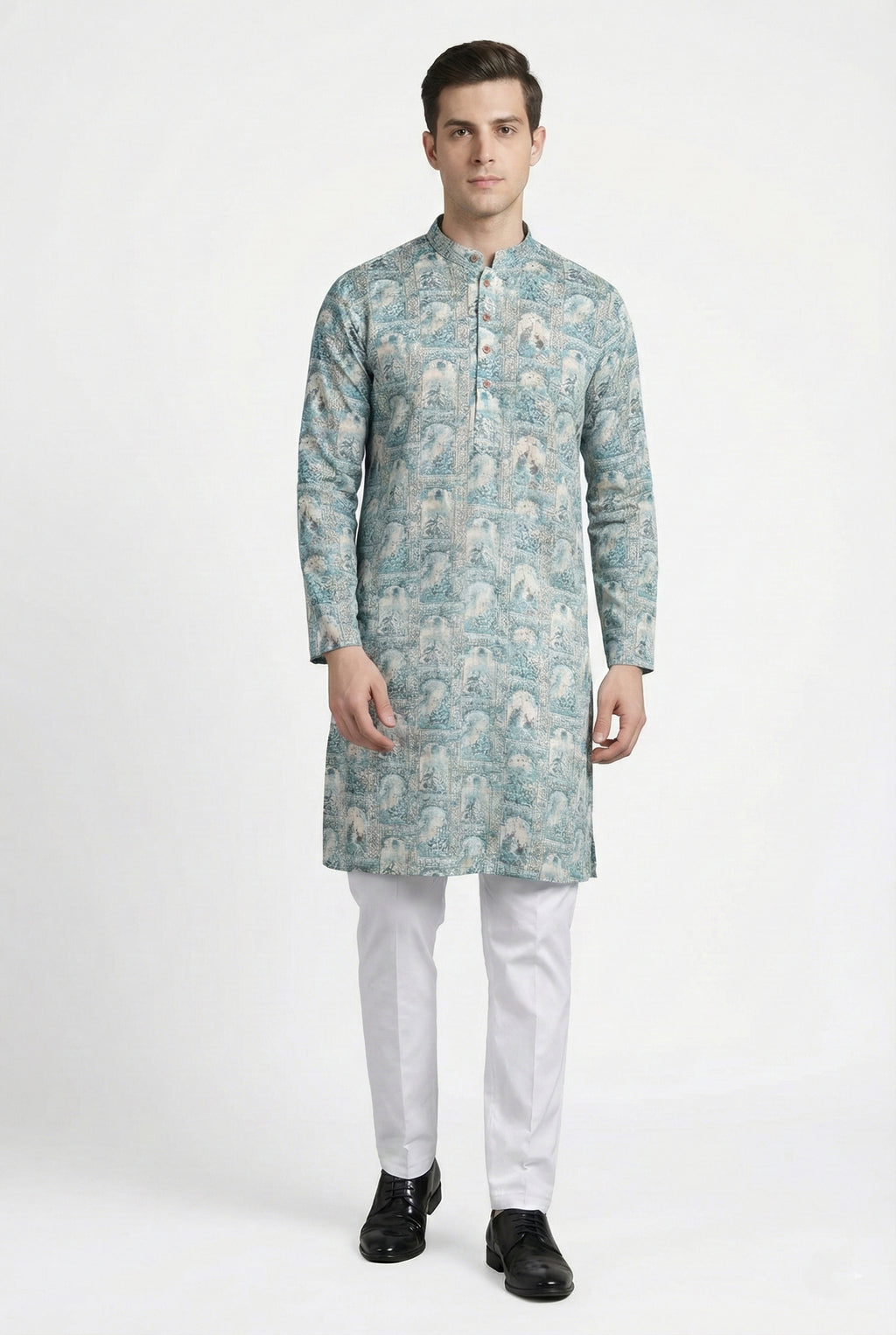 Soul Armor Intricate All-Over Motif Print Mandarin Collar Kurta Set