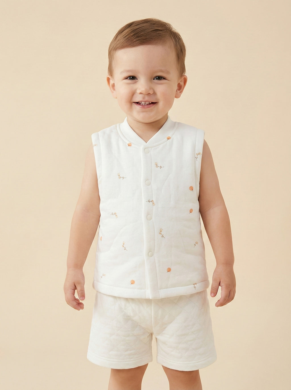 Vats Lil Luxe Printed Sleeveless Baby T-Shirt with Front Button
