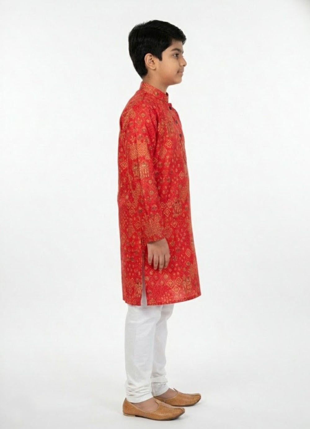 Elevate Traditional Printed Boys Kurta with White Bottom