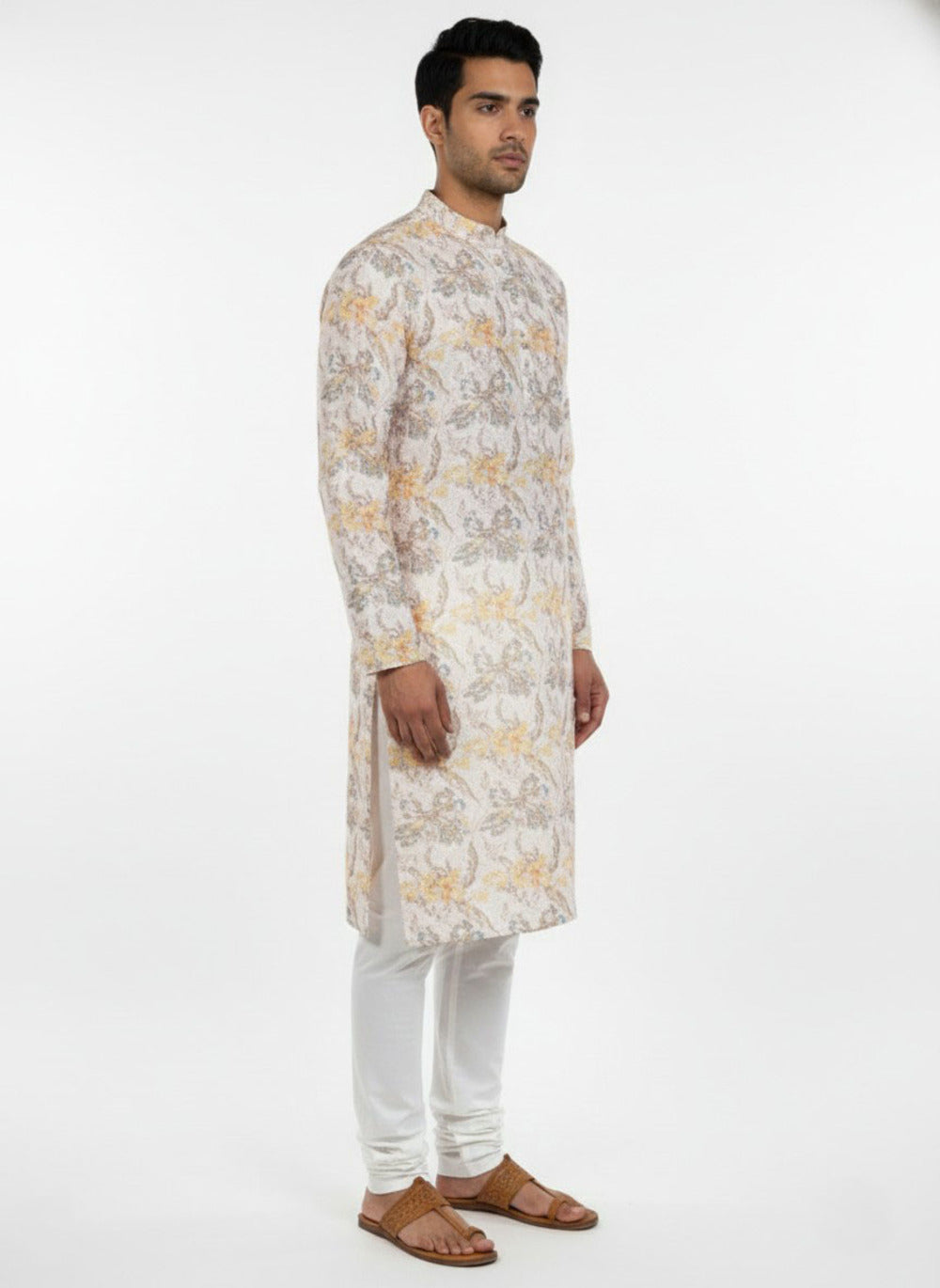 Soul Armor Mens Floral Fusion All-Over Ethnic Print Full Sleeve Kurta Set