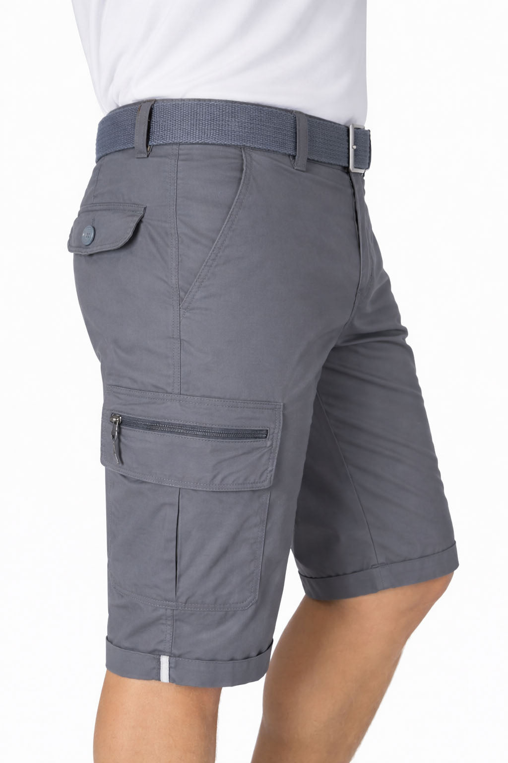 Beevee Mens Belted Cargo Style Cotton Casual Shorts
