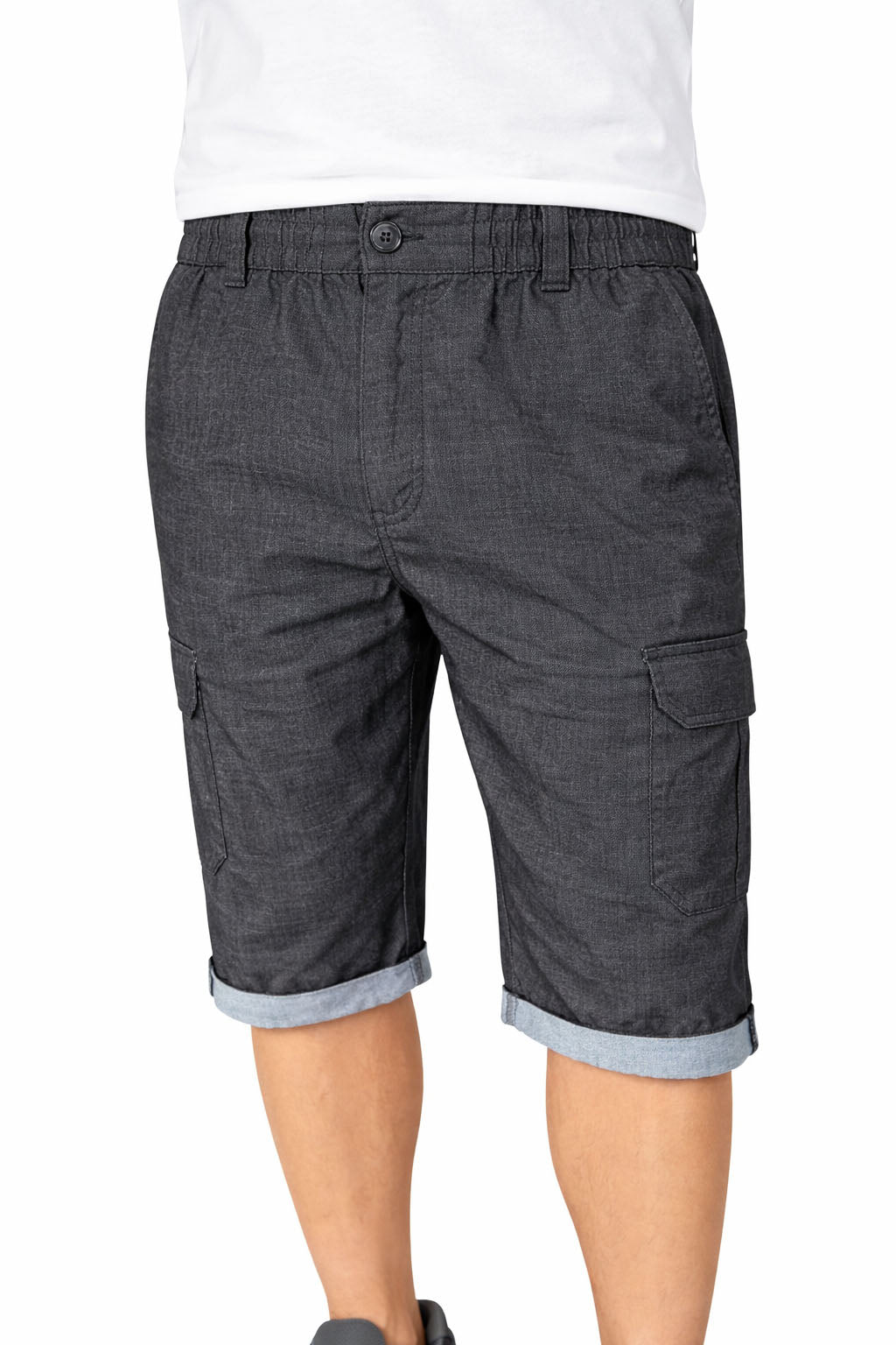 Beevee Mens Textured Cotton Rolled Hem Casual Shorts