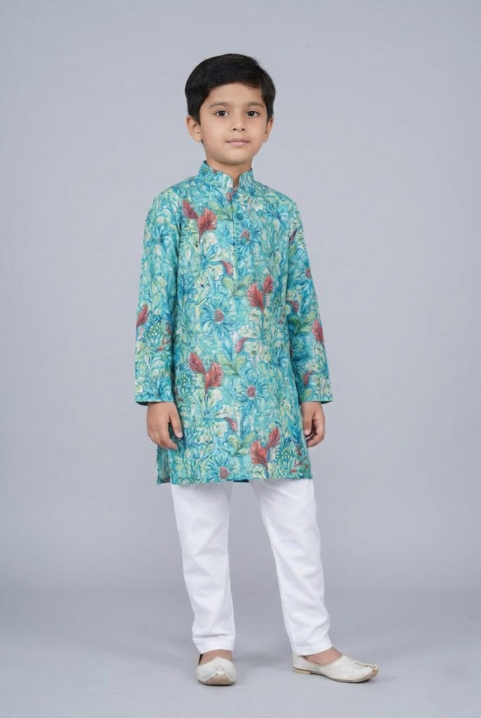 Elevate Ferozi Multicolor Floral Ethnic Design Straight Fit Full Sleeve Kurta Set