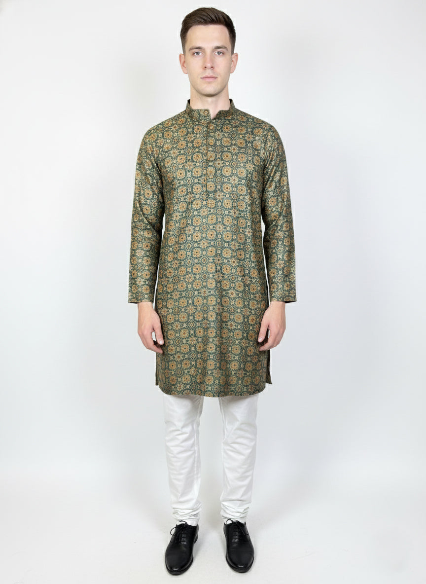 Soul Armor Self-Printed Mandarin Collar Mens Kurta Pajama Set