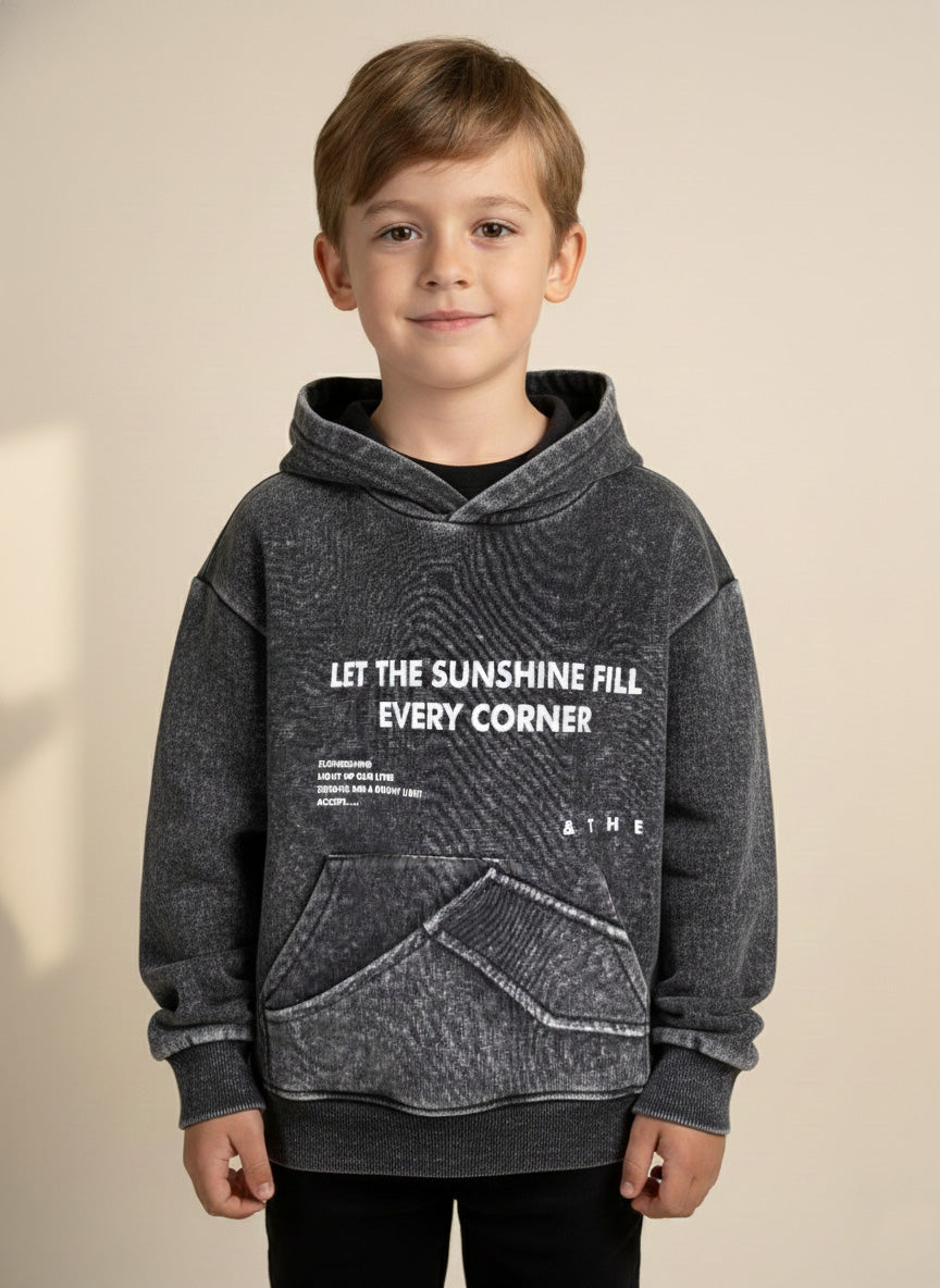 Vats Lil Luxe Charcoal Printed Kids Cord Set with Hooded Top & Matching Bottom