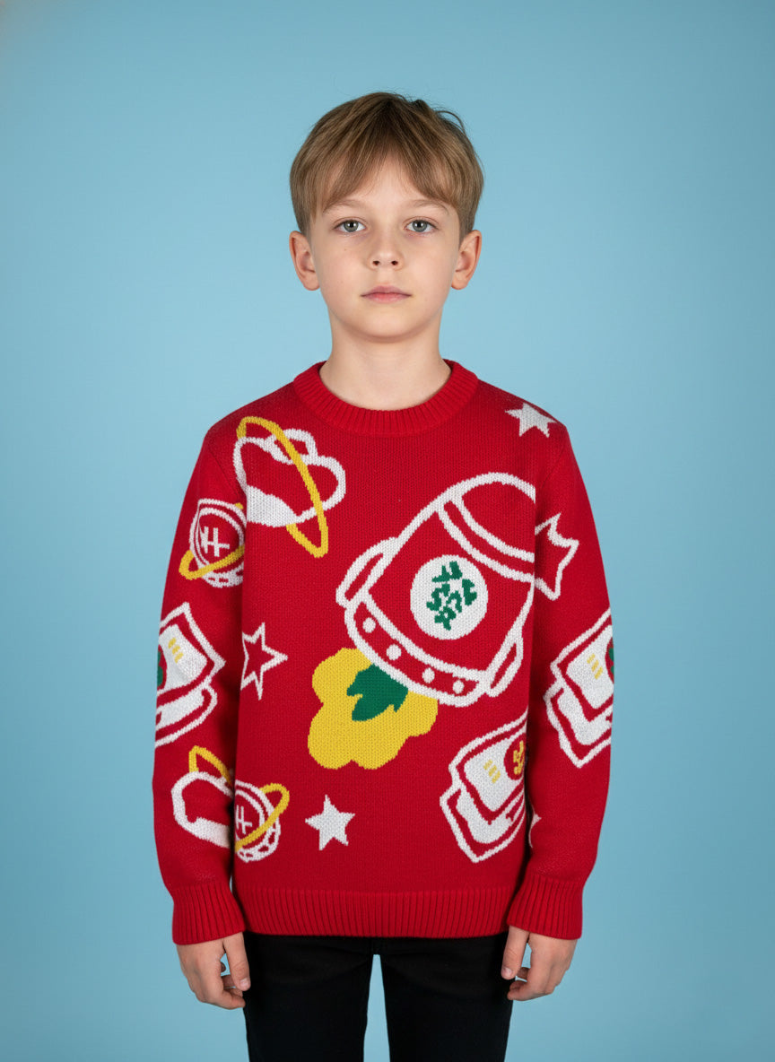 Vats Lil Luxe Printed Full Sleeve Kids Sweater with Cartoon Graphic Design