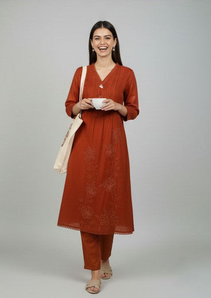 Soul Armor Ladies Straight Embroidered with Coordinated Pants and Dupatta Kurti Set