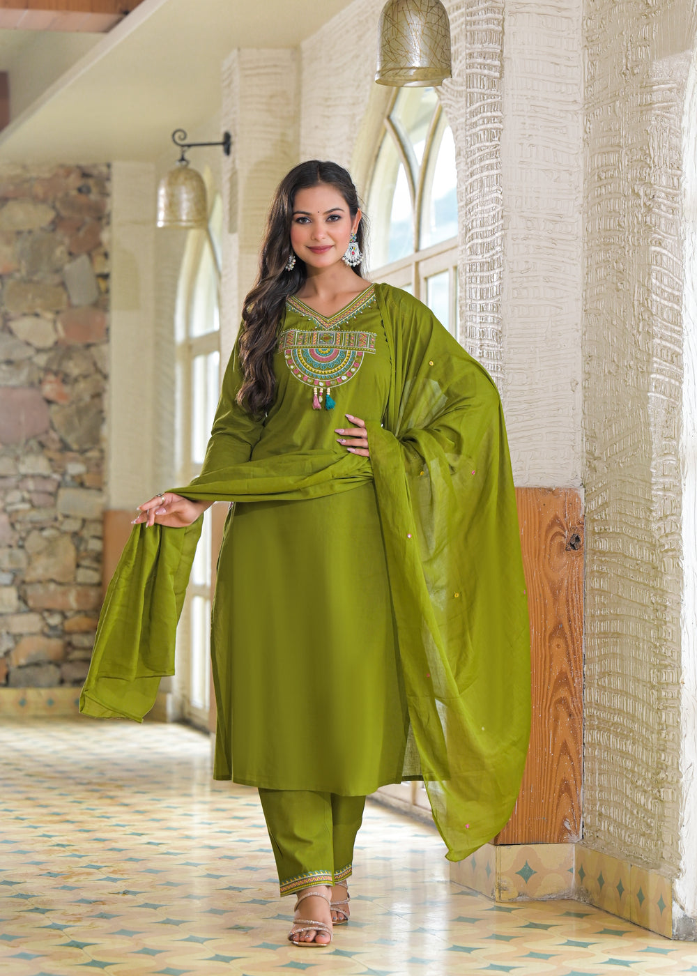 Soul Armor Embroidered Neck Design Straight Kurta with Pant Set