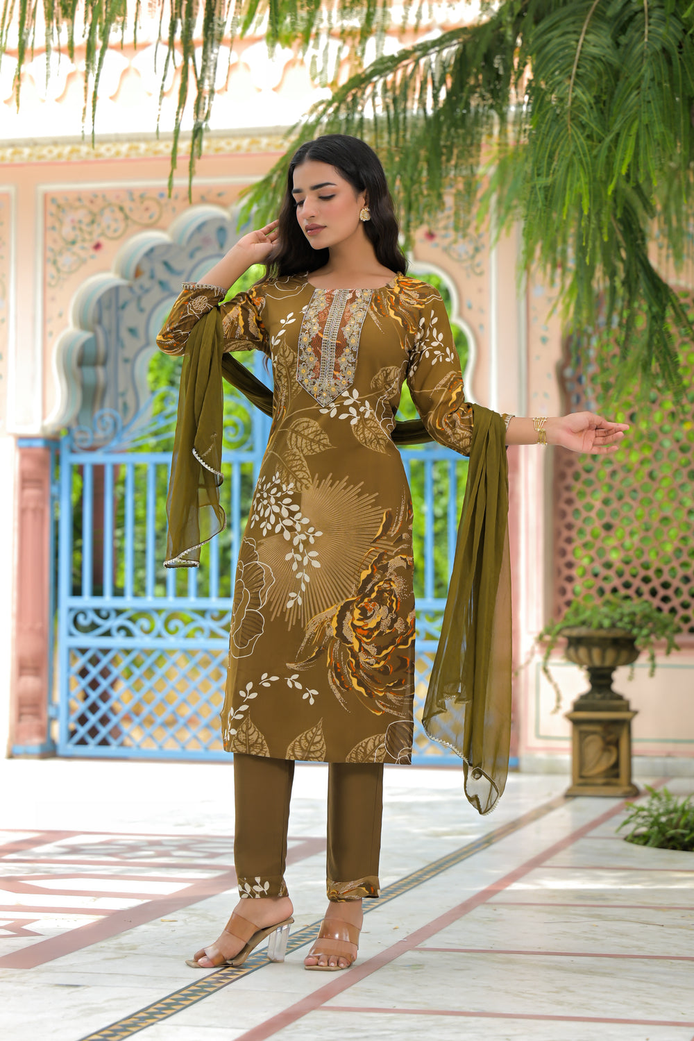 Soul Armor Floral Design Straight Kurta Set