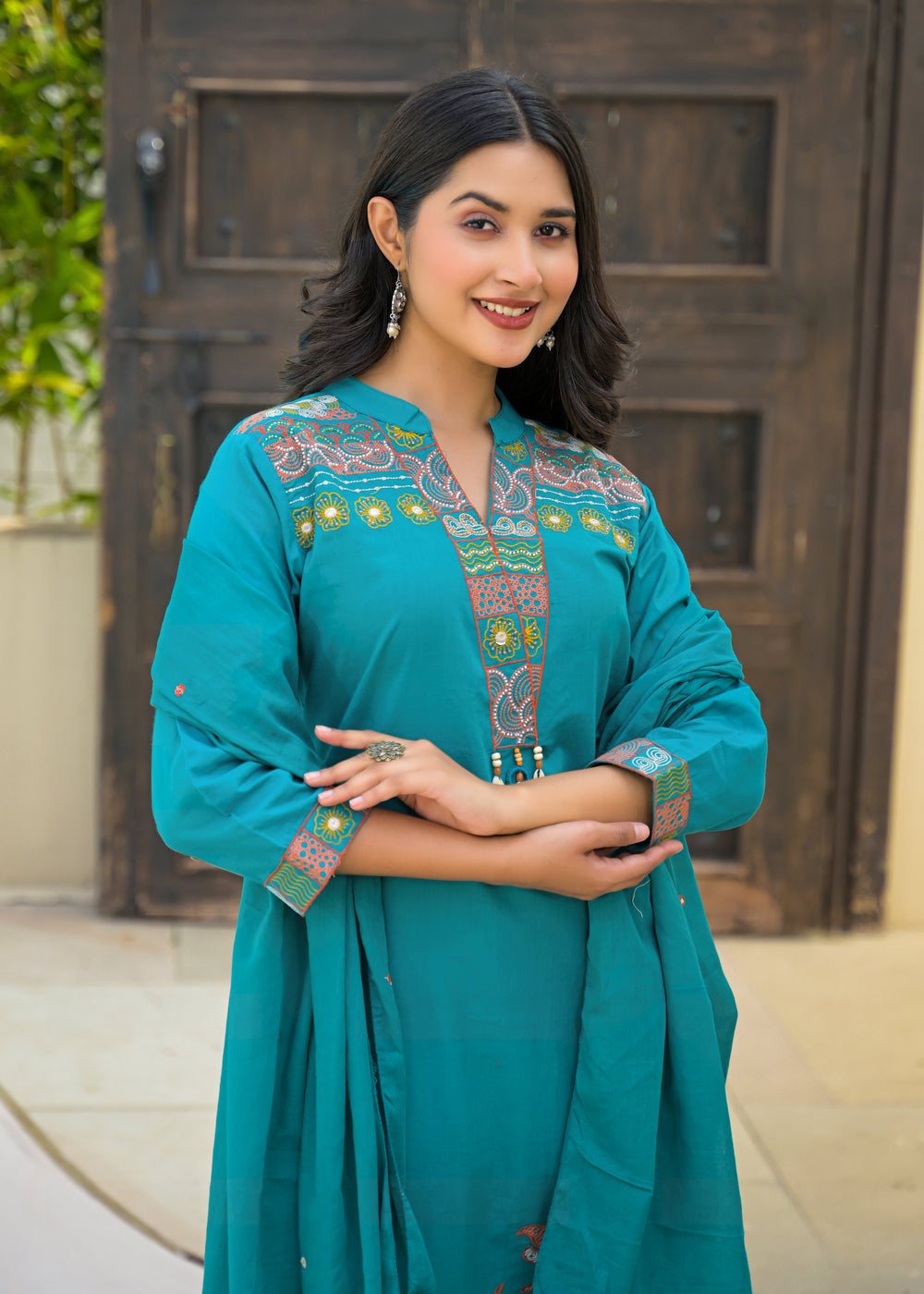 Soul Armor Stylish Neck Embroidered Kurta Set with Pant & Dupatta
