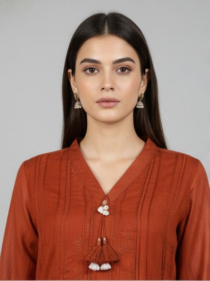 Soul Armor Ladies Straight Embroidered with Coordinated Pants and Dupatta Kurti Set