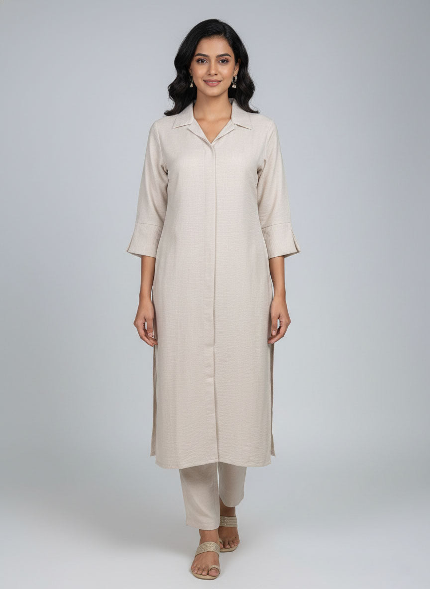 Soul Armor Ladies Solid Straight with Three Quarter Sleeves and Matching Bottom Kurti Set