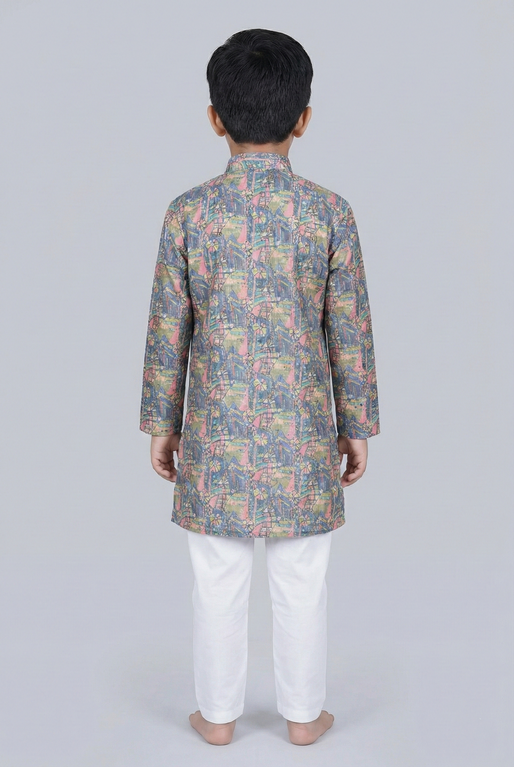 Elevate Blue Multicolor Ethnic Print Straight Fit Full Sleeve Kurta Set