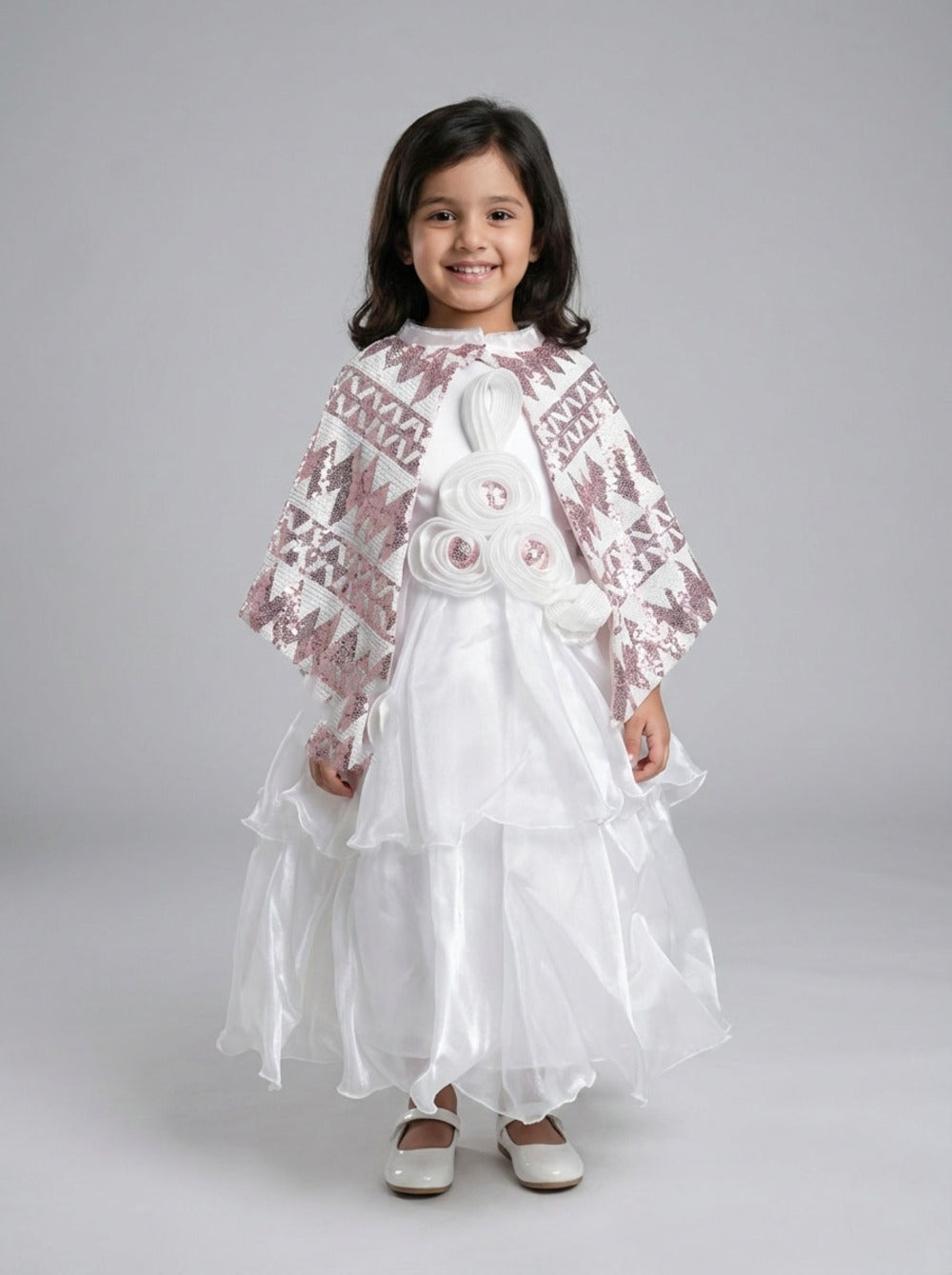 Katibi White Fairy Gown with Printed Overlay for little girls.