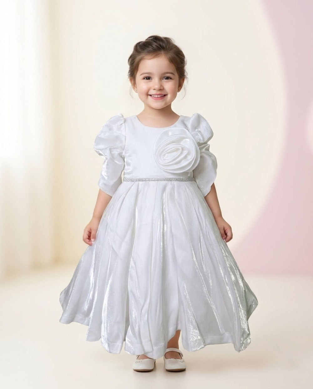 Katibi Cream Rose Detail Party frock for Little Girls