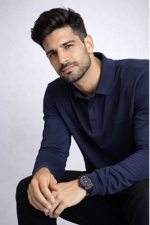 Louis Philippe Mens Solid Formal Look Full Sleeve Polo T-Shirt