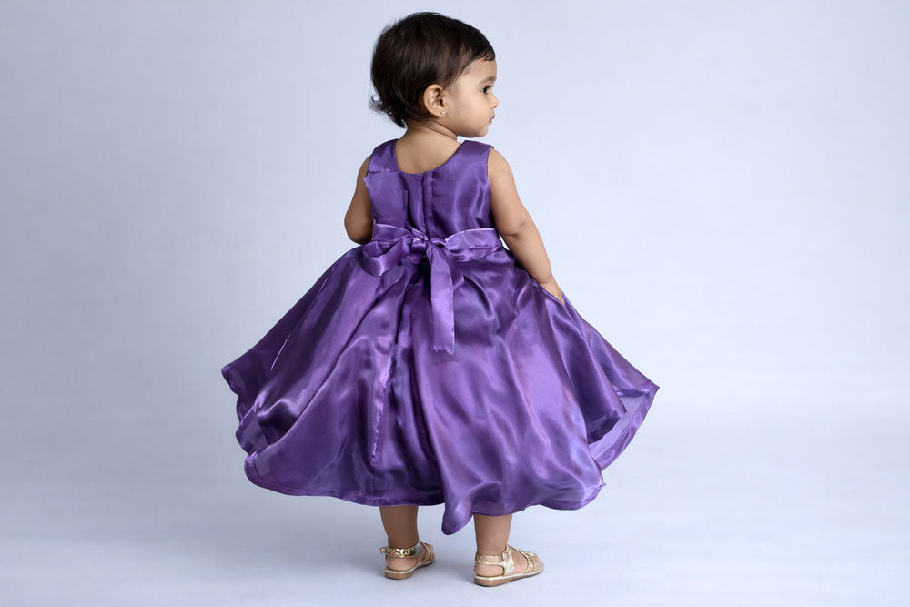 Katibi Purple Satin Party frock for Baby Girls.