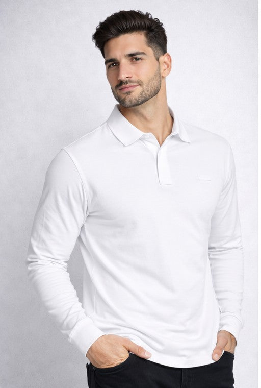 Louis Philippe Mens Solid  Classic Collar Full Sleeve Polo T-Shirt