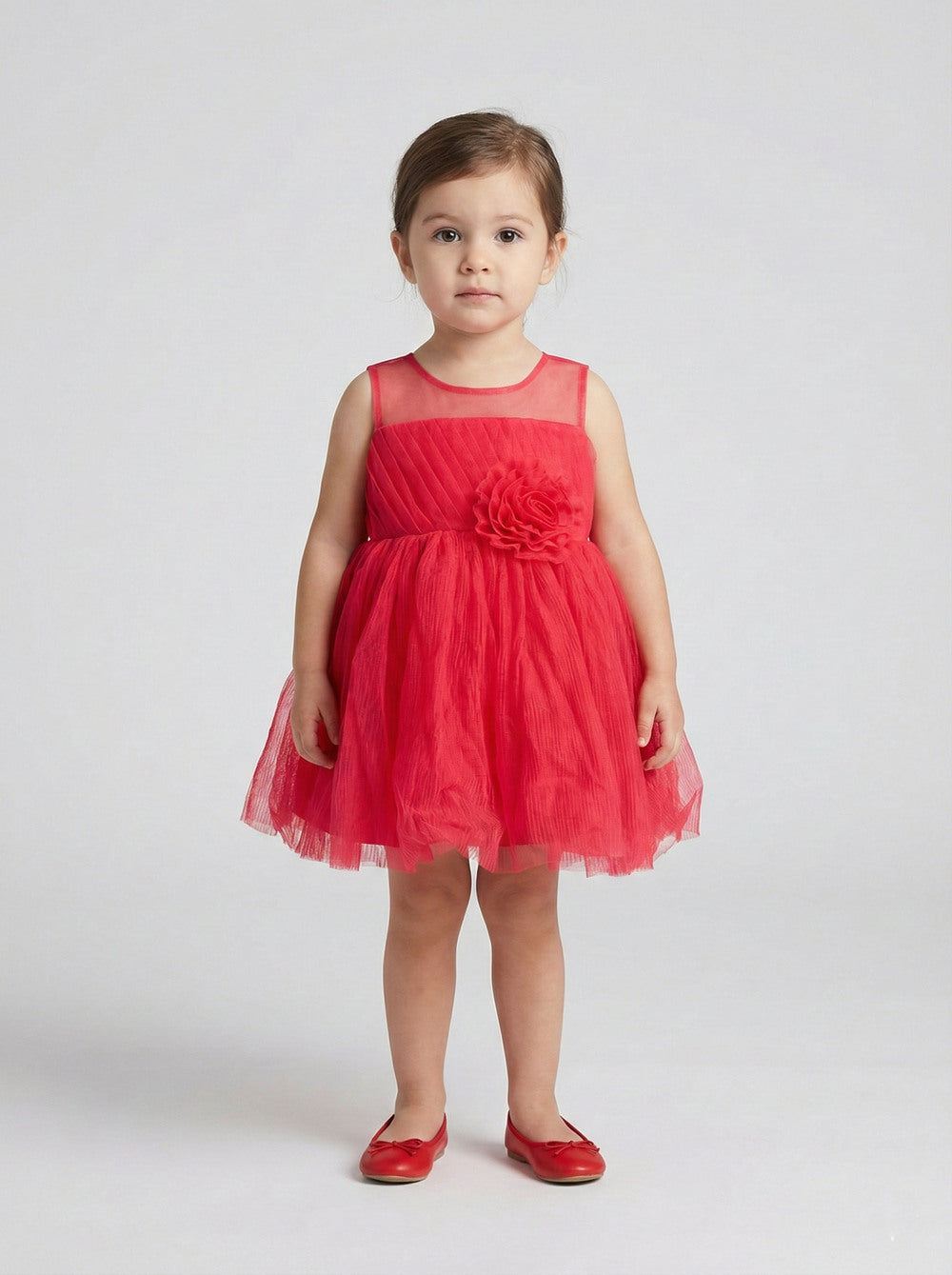 Katibi Elegant Red Tulle Party frock with for Baby Girls.