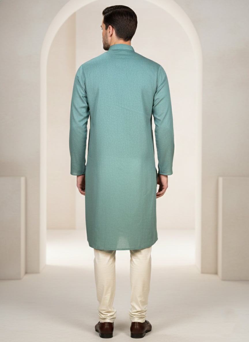 Soul Armor Solid Self-Textured Mandarin Collar Mens Kurta Set