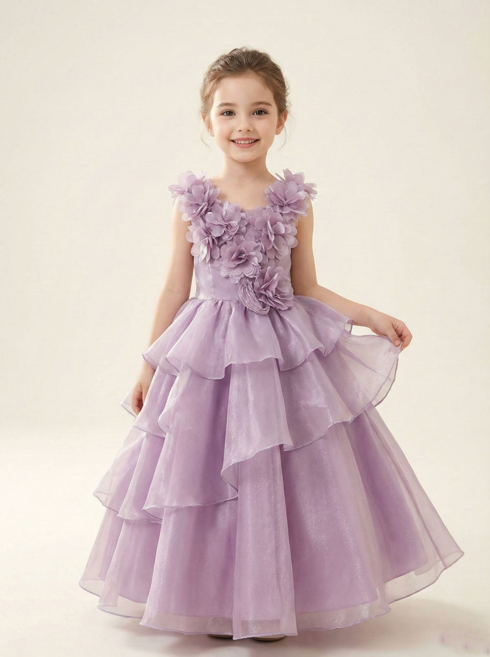 Katibi Elegant wine Ruffle Party Gown for Girls.