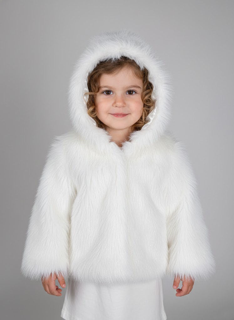 Katibi Luxury cream Faux Fur Hooded Jacket for Girls.