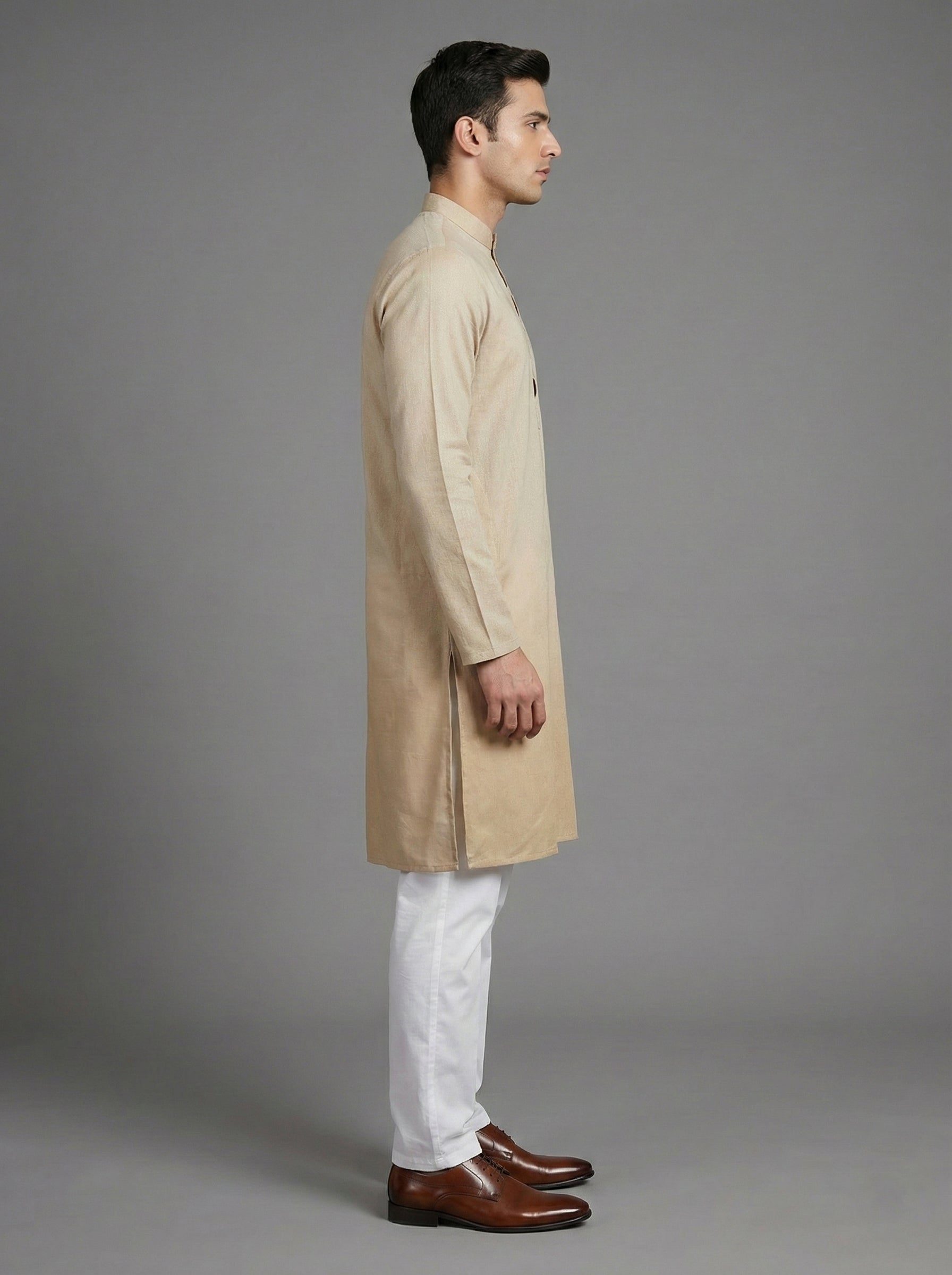 Soul Armor Solid Self-Textured Mandarin Collar Mens Kurta Set