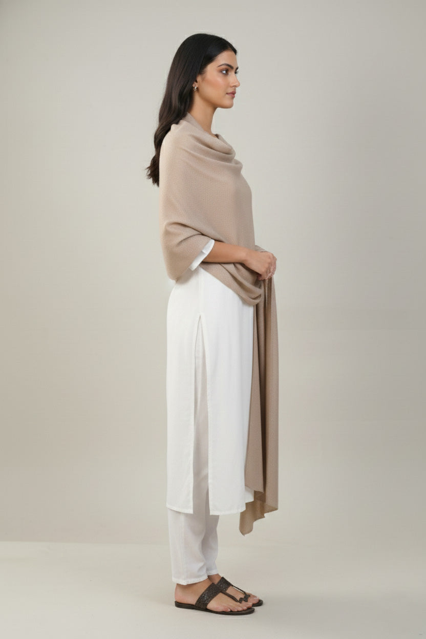 Elevate Natural Solid Winter Woolen Shawl