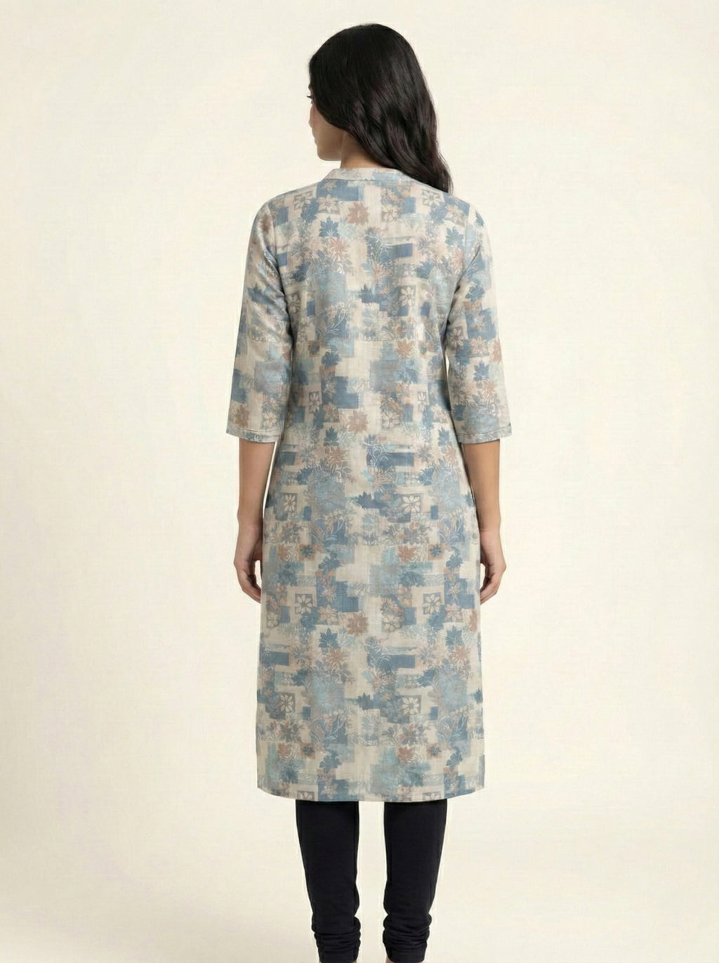 Soul Armor Ladies Floral Block Print Kurti with Mandarin Neck and Half Sleeves