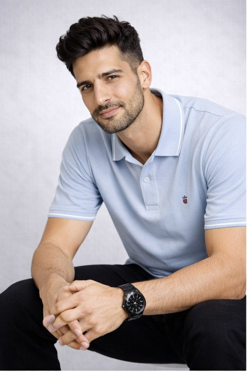 Louis Philippe Mens Solid Polo Neck Half Sleeve T-Shirt