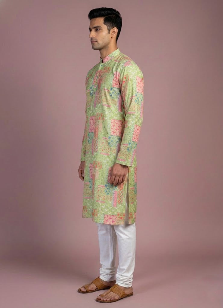 Soul Armor Mens Vibrant Folk Art Kurta Set