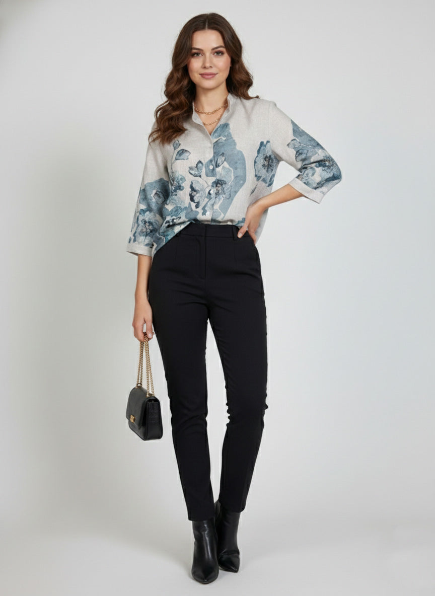 Soul Armor Ladies Floral Print Shirt Top with Mandarin Neck Style