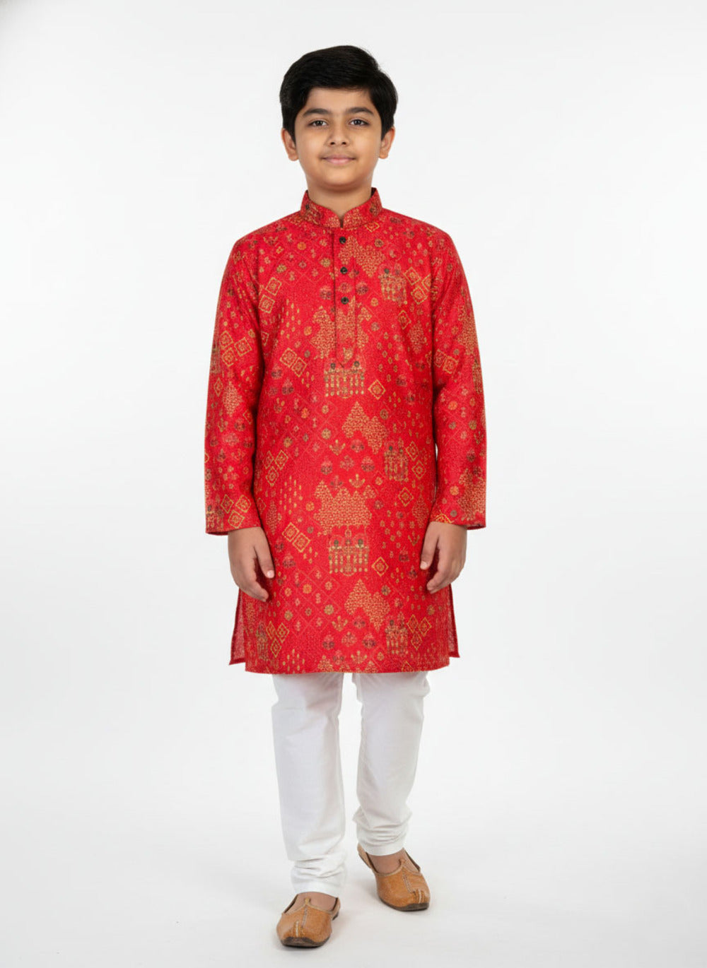 Elevate Traditional Printed Boys Kurta with White Bottom