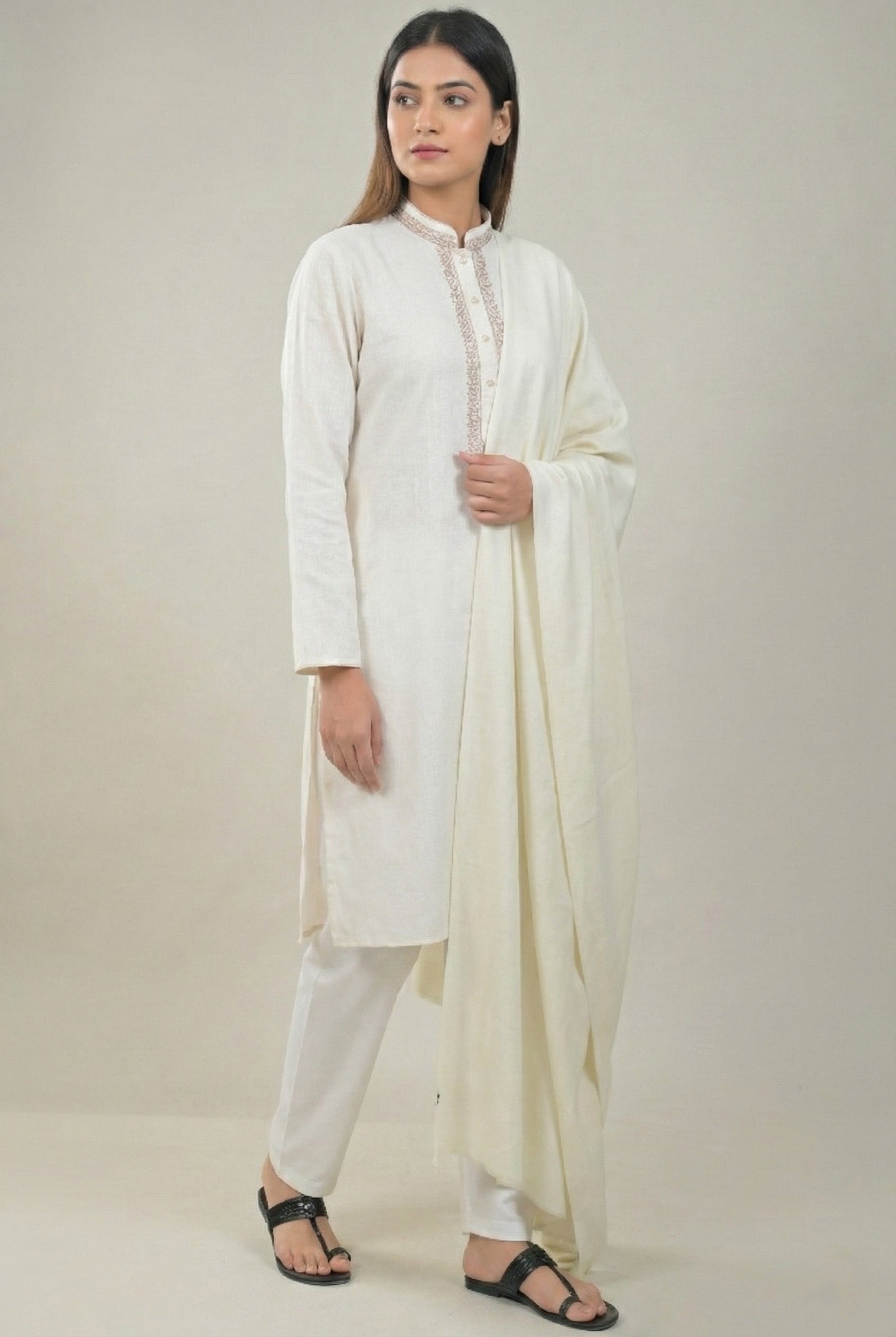 Elevate White Solid Winter Woolen Shawl