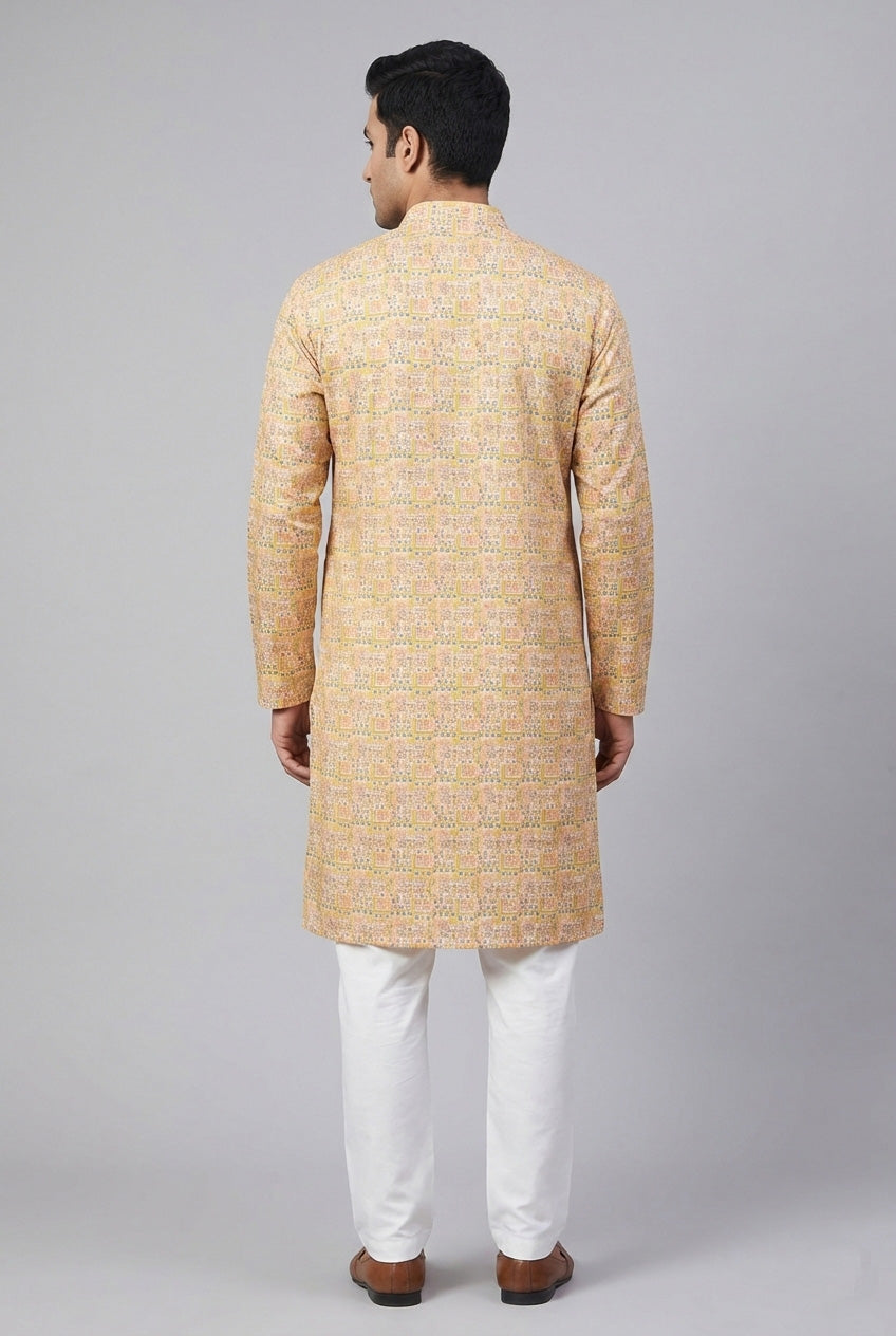 Soul Armor Mens Yellow Ethnic Printed Kurta Set