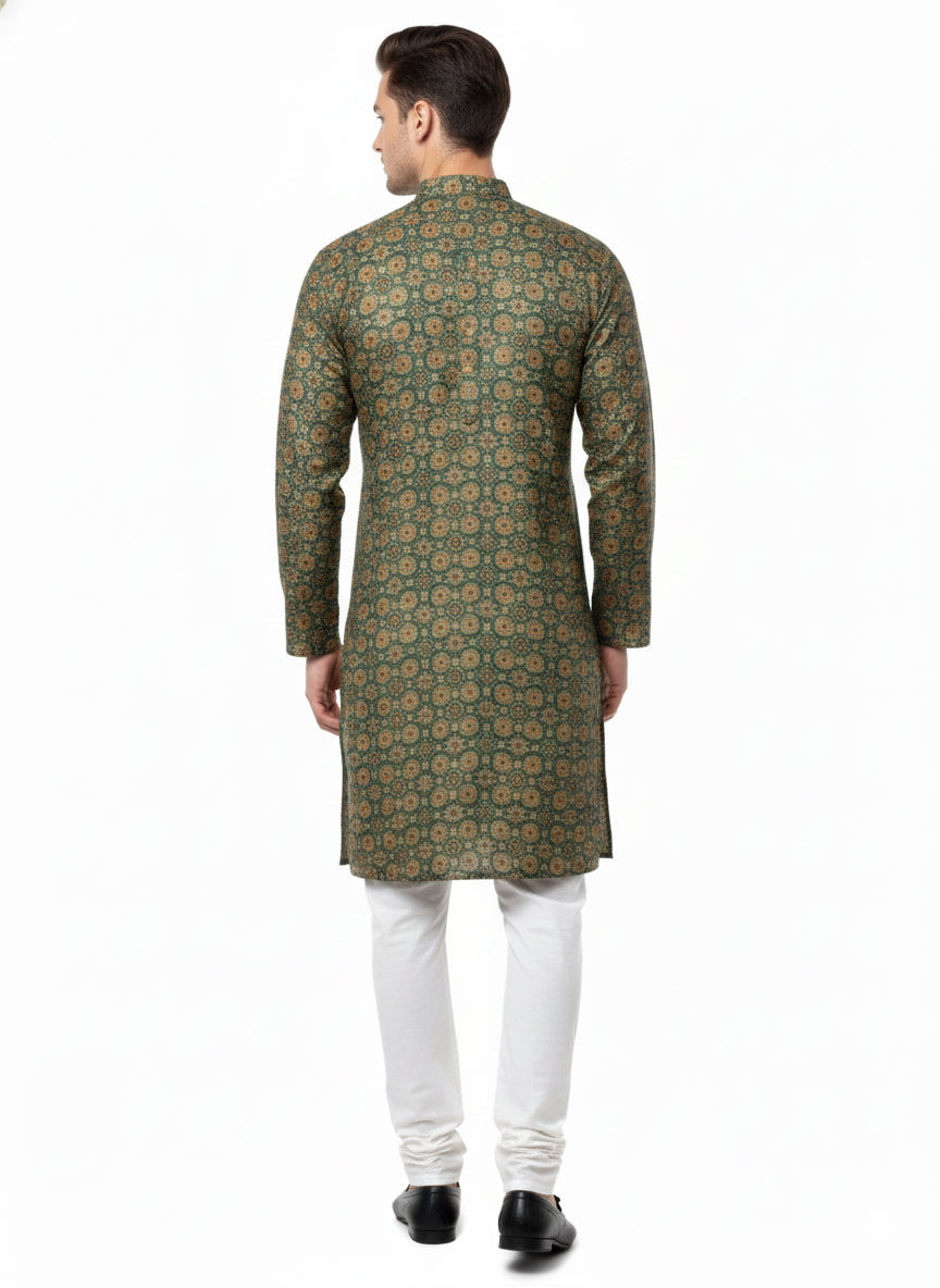 Soul Armor Self-Printed Mandarin Collar Mens Kurta Pajama Set