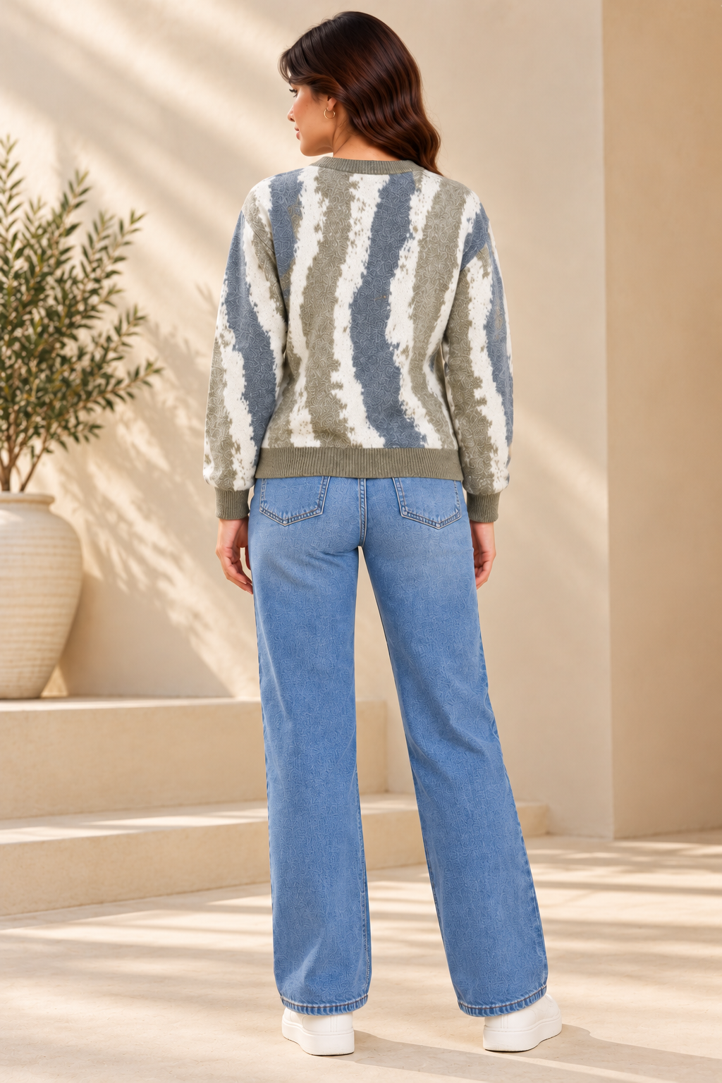 SOUL ARMOR Women's Multicolour Stripe Print Full Sleeve Winter Sweater | Soft Knit Round Neck Pullover | Casual Warm Wear