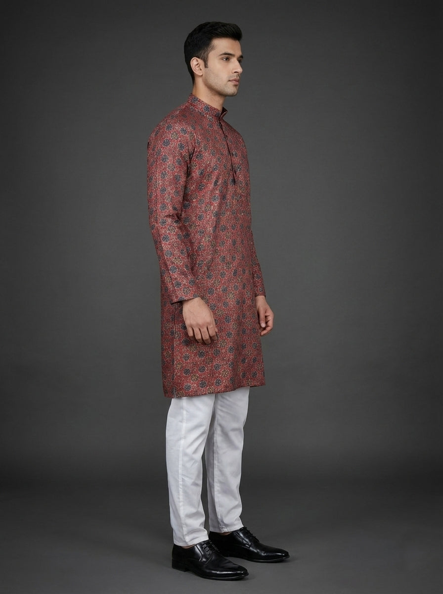 Soul Armor Self-Printed Mandarin Collar Mens Kurta Pajama Set