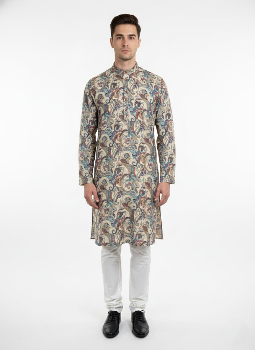 Soul Armor Mens Classic Paisley Pattern Kurta Set with Mandarin Collar