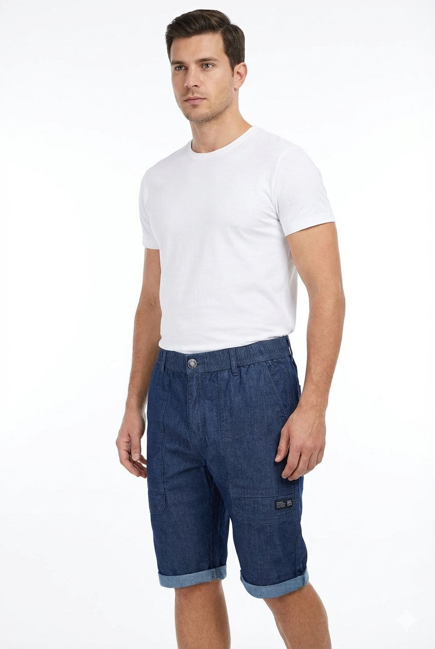 Beevee Mens Textured Cotton Rolled Hem Casual Shorts