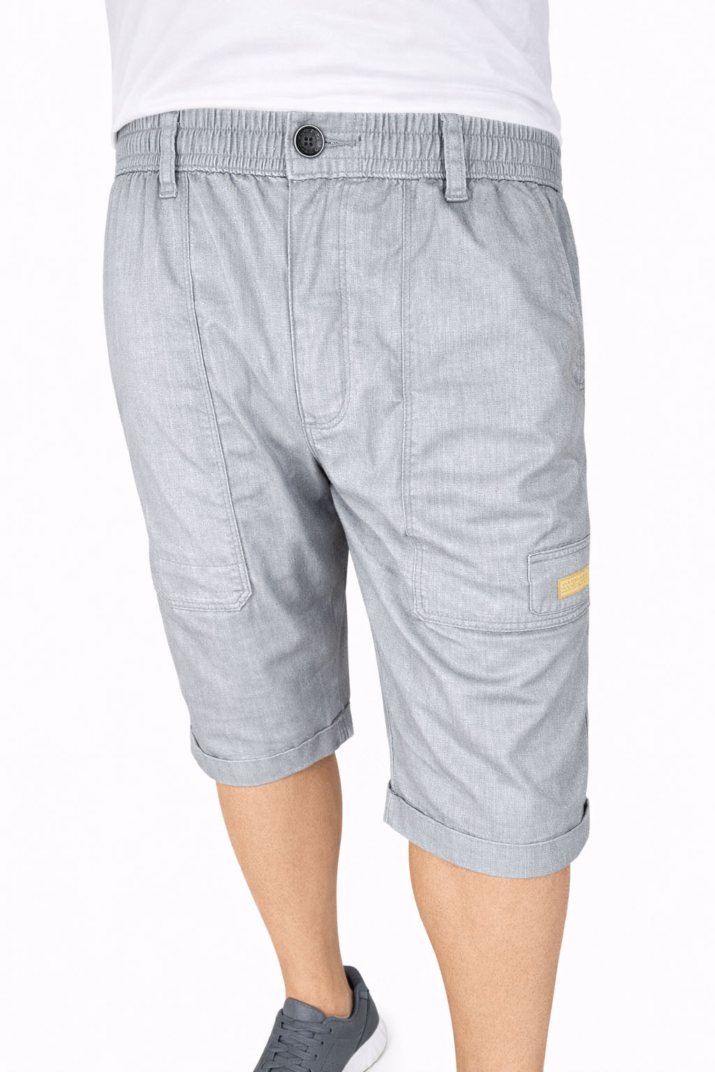 Beevee Mens Textured Cotton Rolled Hem Casual Shorts