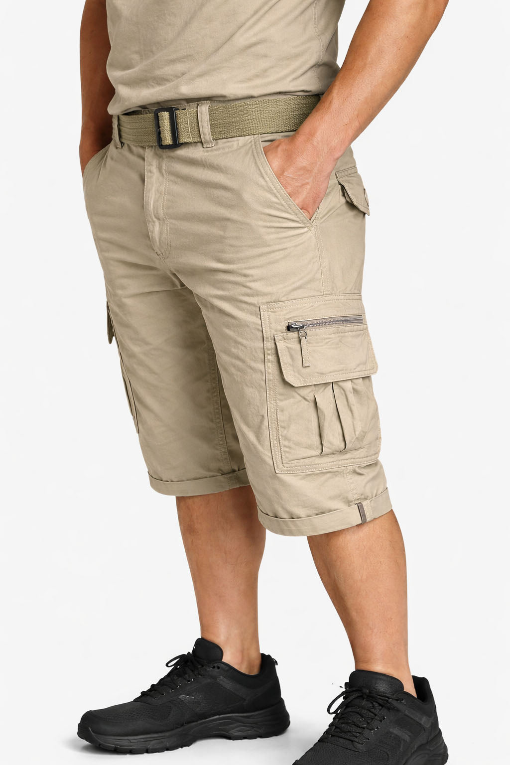 Beevee Mens Belted Cargo Style Cotton Casual Shorts