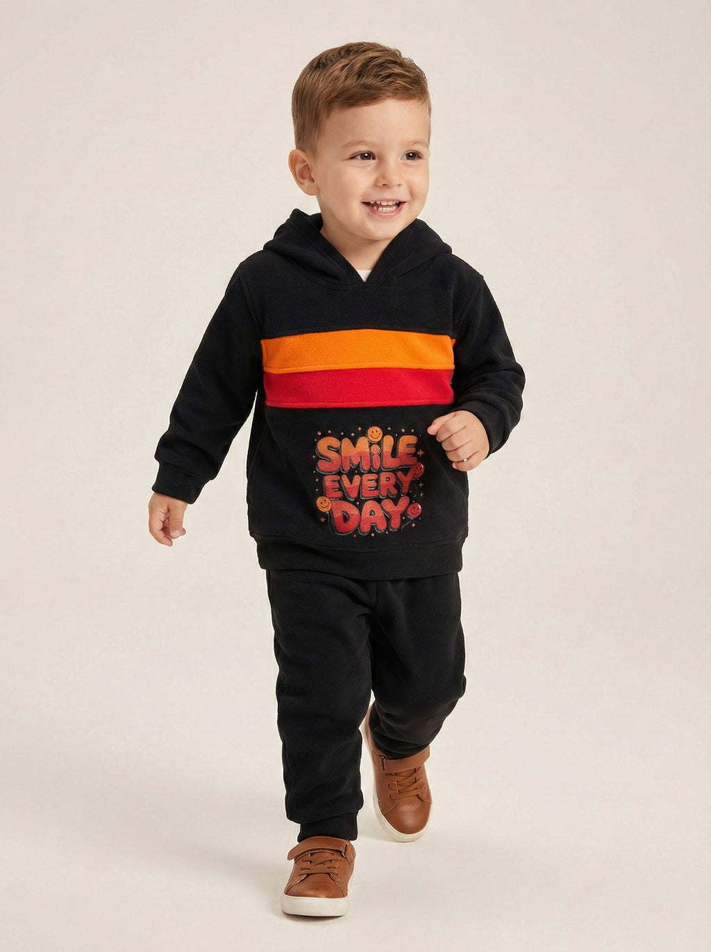 Vats Lil Luxe Boys Black Graphic Print Hoodie with Track Pant Set