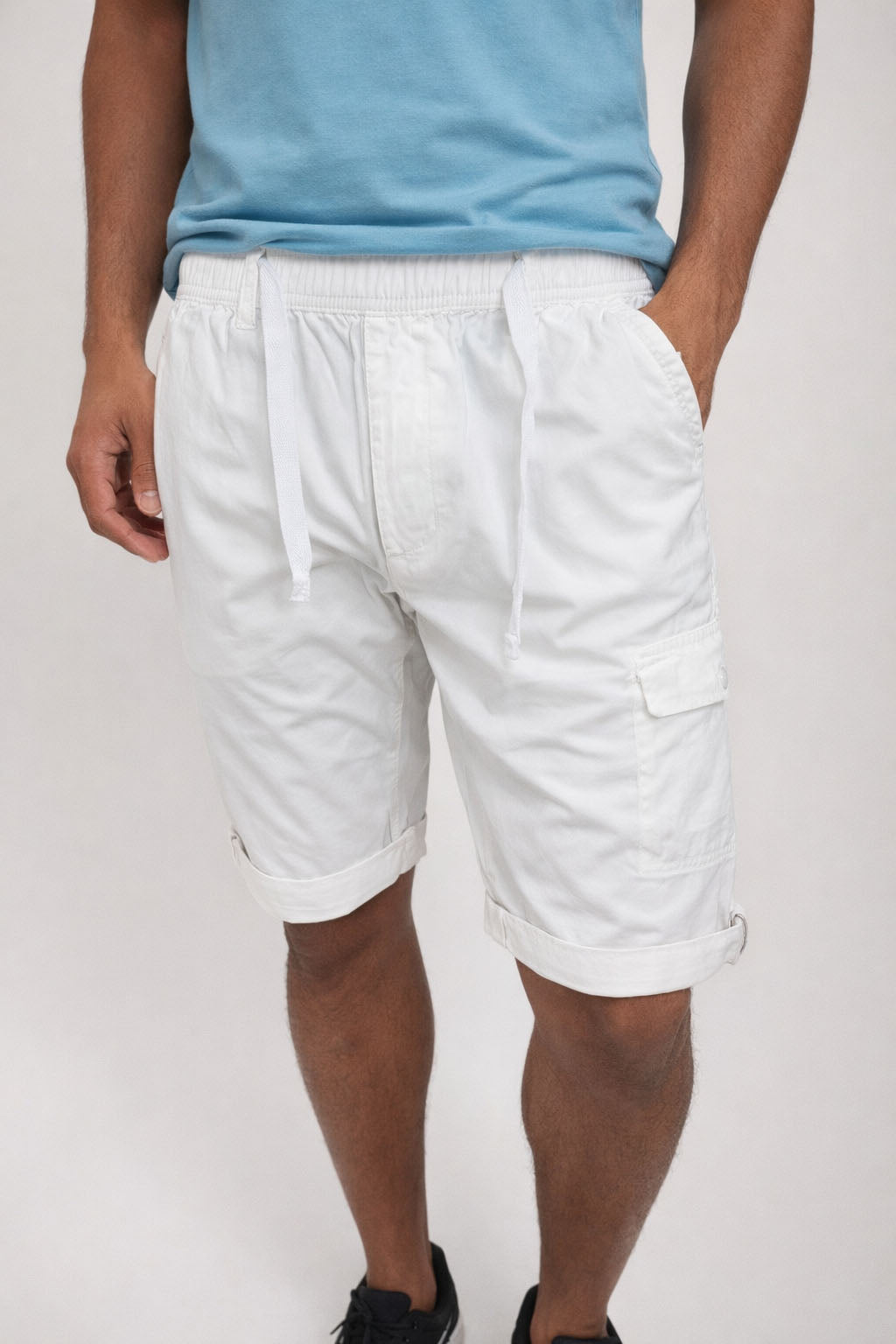 Beevee Mens Solid Cotton Drawstring Relaxed Casual Summer Shorts